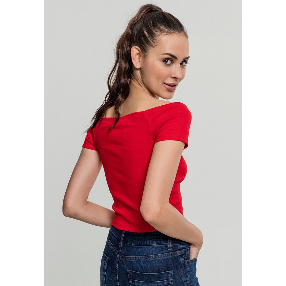URBAN CLASSICS Crop Top a costine con scollo asimmetrico  