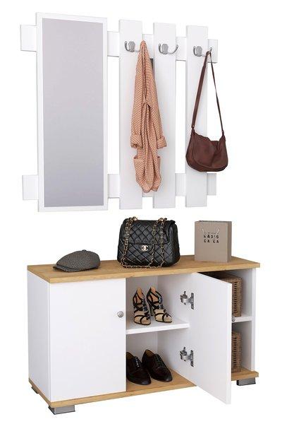 VCM Banc en bois 2 pièces, armoire à chaussures, étagère à chaussures, portemanteau, meuble d'entrée Gados XL  