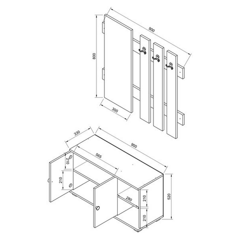 VCM 2-tlg. Holz Sitzbank Schuhschrank Schuhregal Garderobe Dielenmöbel Gados XL  