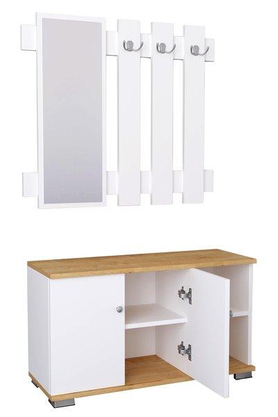 VCM Banc en bois 2 pièces, armoire à chaussures, étagère à chaussures, portemanteau, meuble d'entrée Gados XL  