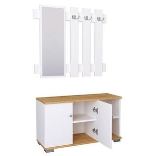 VCM Banc en bois 2 pièces, armoire à chaussures, étagère à chaussures, portemanteau, meuble d'entrée Gados XL  