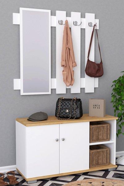 VCM Banc en bois 2 pièces, armoire à chaussures, étagère à chaussures, portemanteau, meuble d'entrée Gados XL  