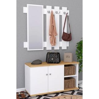 VCM Banc en bois 2 pièces, armoire à chaussures, étagère à chaussures, portemanteau, meuble d'entrée Gados XL  