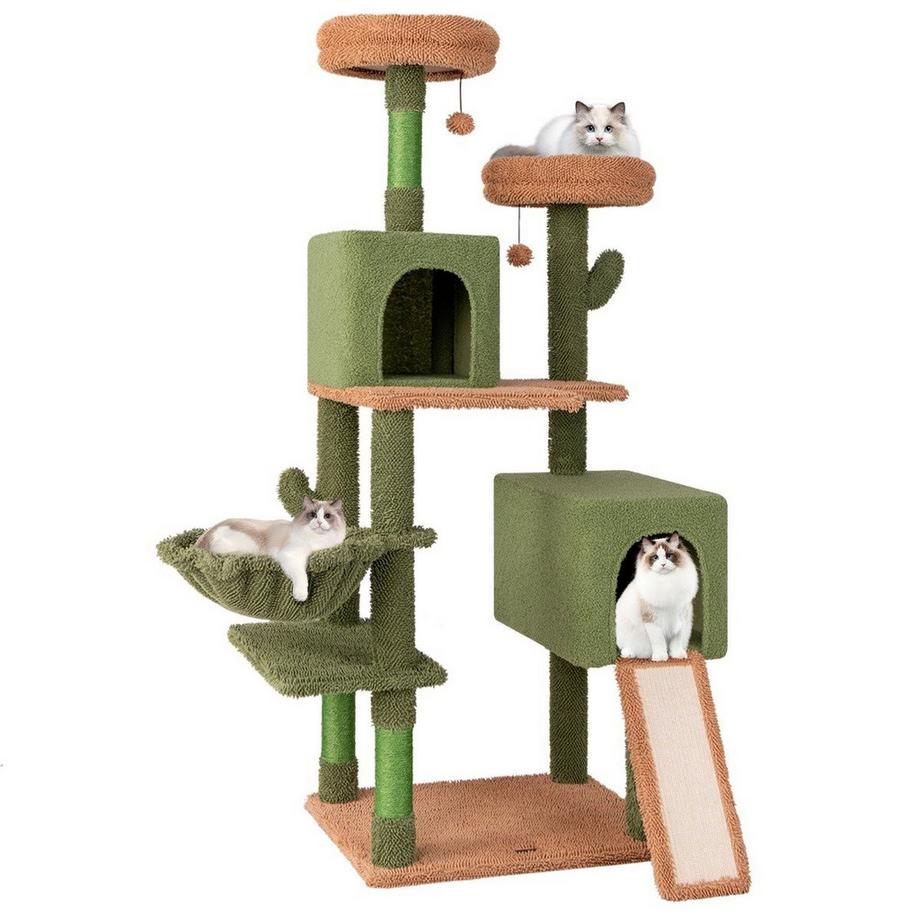 Kratzbaum Kaktus Katzenbaum mit Plattformen Spielzeug Sisalpfosten  Grn+Braun (160cm hoch) 41-63CM | MANOR