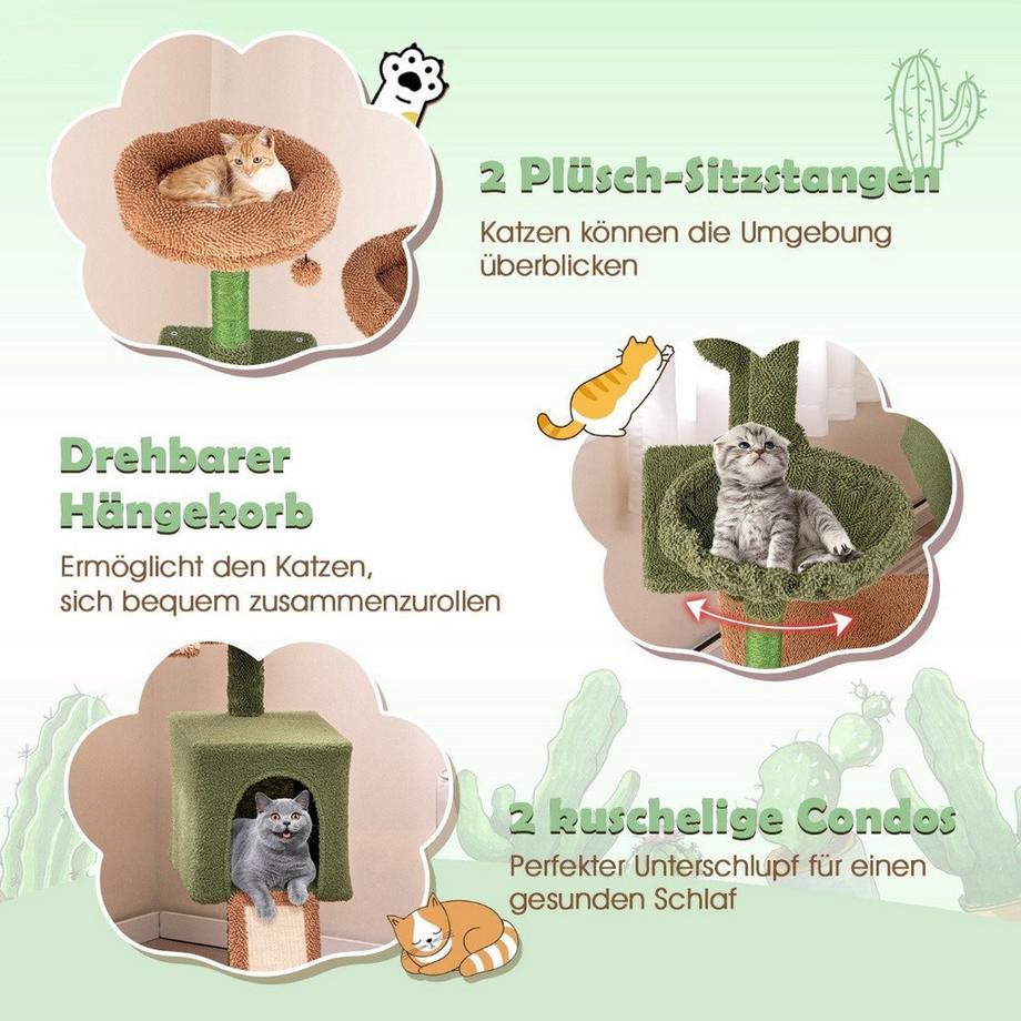 Kratzbaum Kaktus Katzenbaum mit Plattformen Spielzeug Sisalpfosten  Grn+Braun (160cm hoch) 41-63CM | MANOR