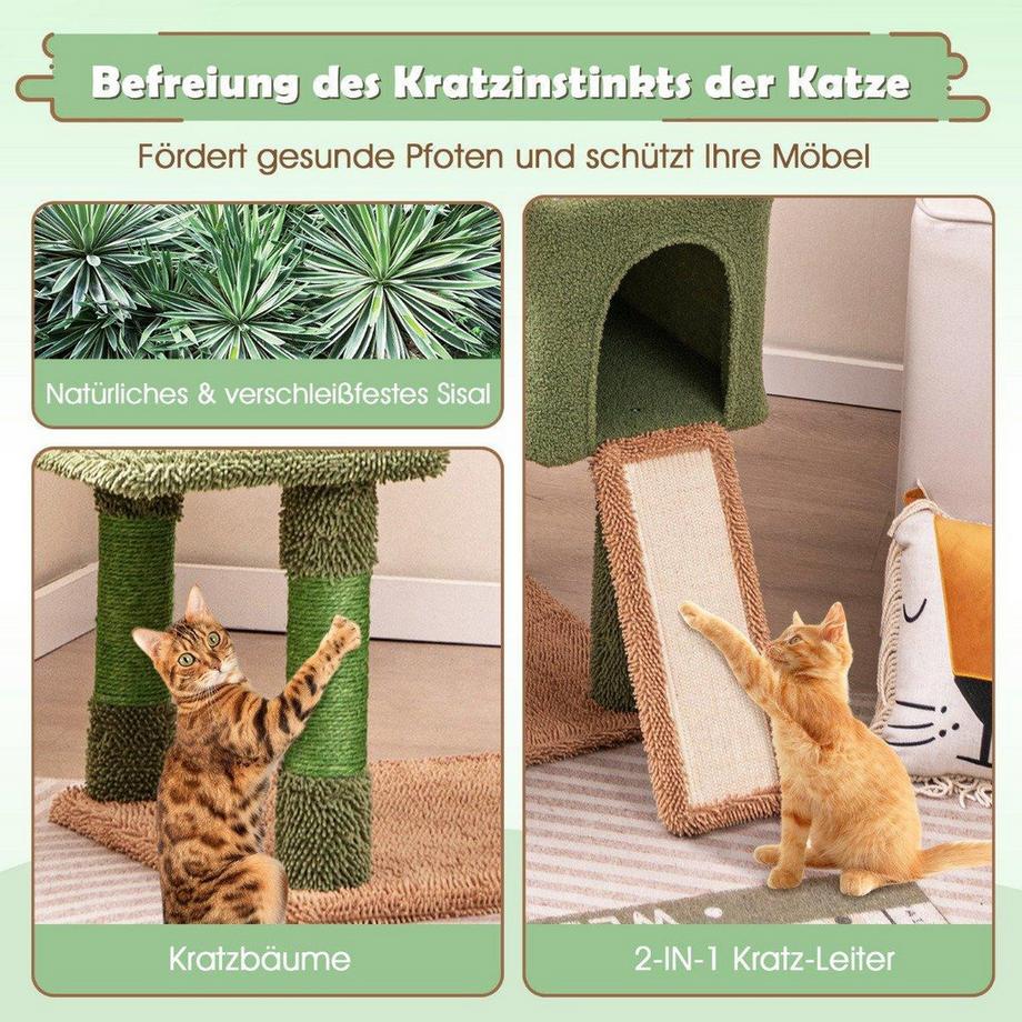 Kratzbaum Kaktus Katzenbaum mit Plattformen Spielzeug Sisalpfosten  Grn+Braun (160cm hoch) 41-63CM | MANOR
