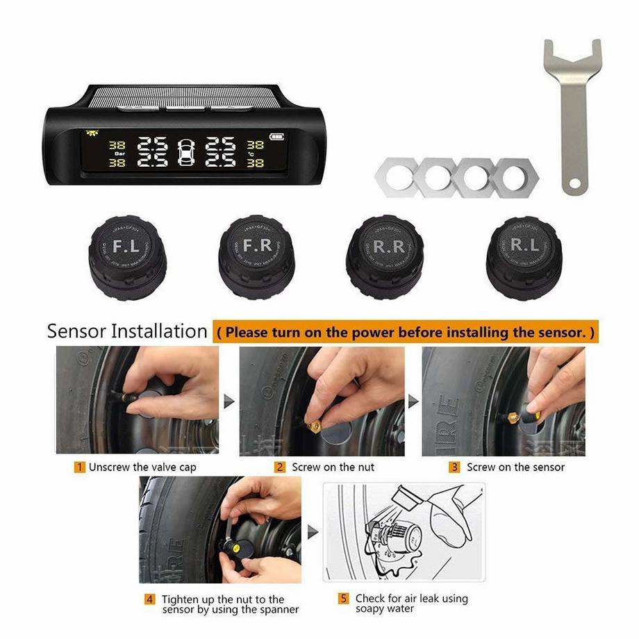 eStore  TPMS Drahtloses Reifendruckkontrollsystem, Solarzelle  USB 