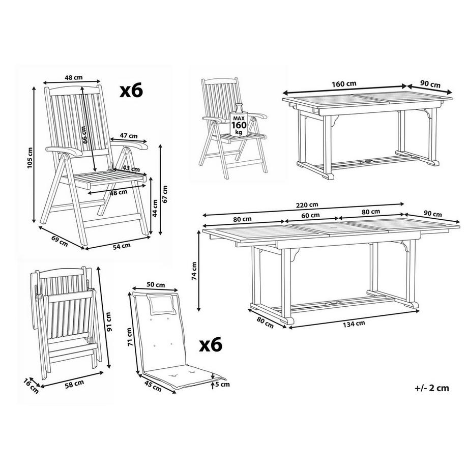 Beliani Set da pranzo per giardino con sedie en Legno d'acacia Classico AMANTEA PREMIUM  