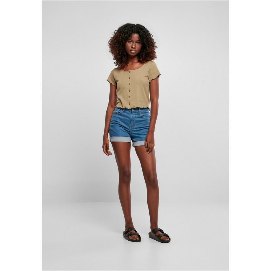 URBAN CLASSICS T-Shirt a Costine Maniche Corte con Abbottonatura  