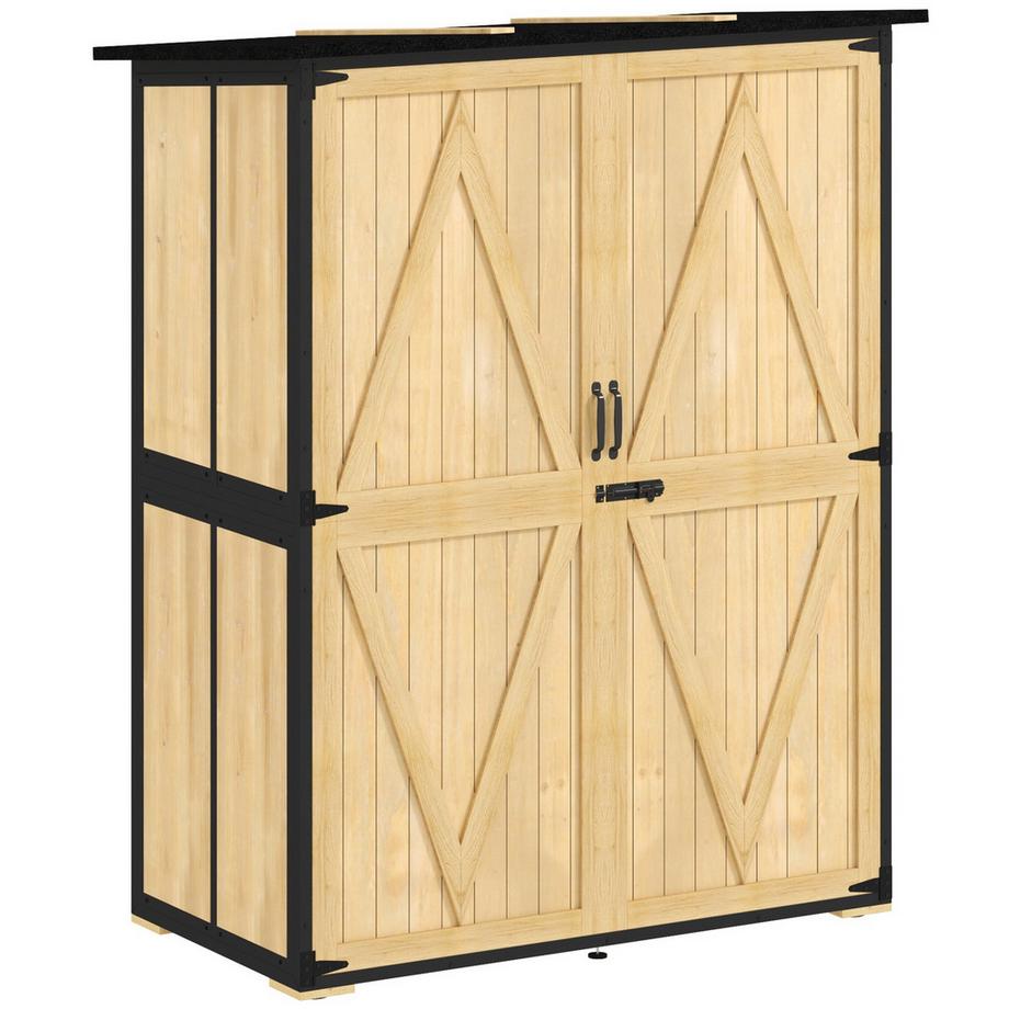Northio  Gartenschrank, Geräteschuppen aus Holz, Wetterfest Geräteschrank mit 2 Türen, Regale, Werkzeughaus mit Asphaltdach, Werkzeugschrank für Garten, Terrasse, 140 x 74 x 173 cm, Naturholz | 