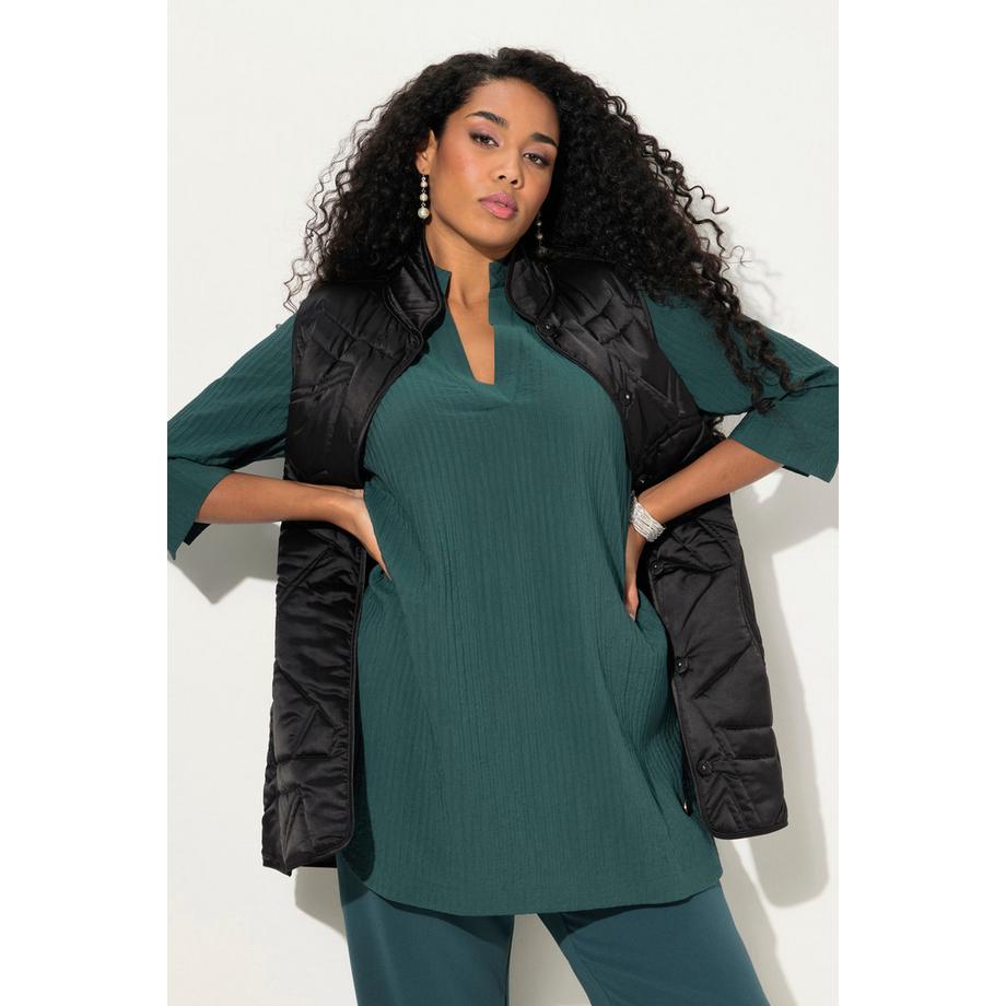 Ulla Popken Blusenshirt Linien Stehkragen V-Ausschnitt 3/4-Arm  