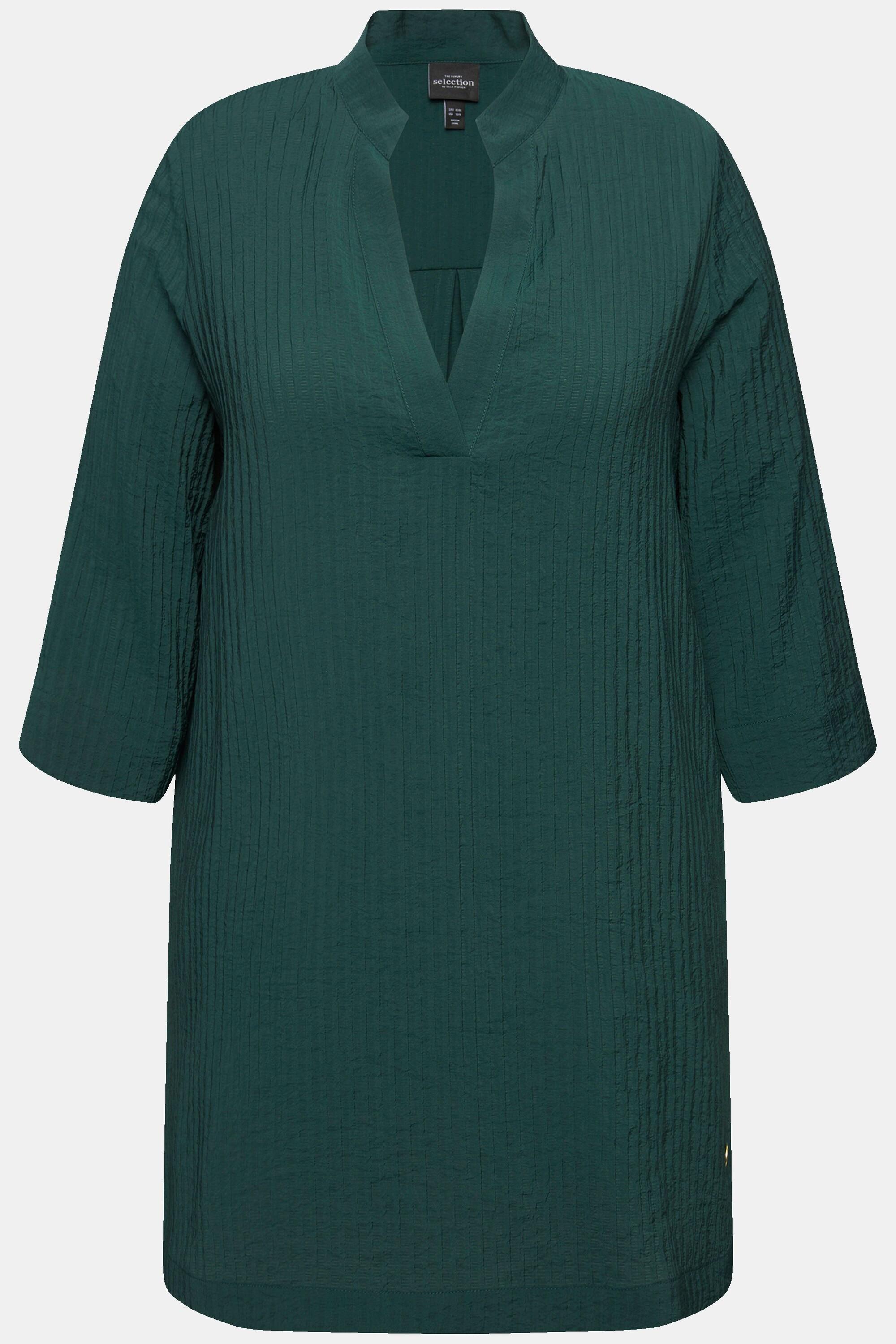 Ulla Popken Blouse fines rayures col montant encolure en V manches 3/4  