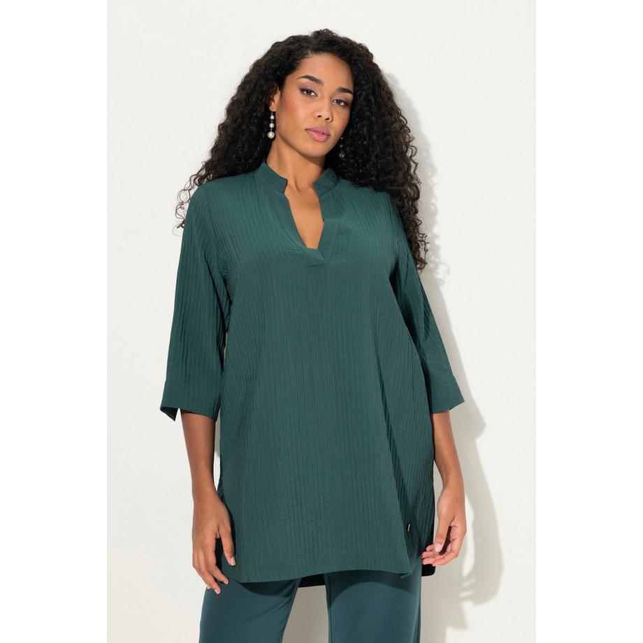 Ulla Popken Blusenshirt Linien Stehkragen V-Ausschnitt 3/4-Arm  