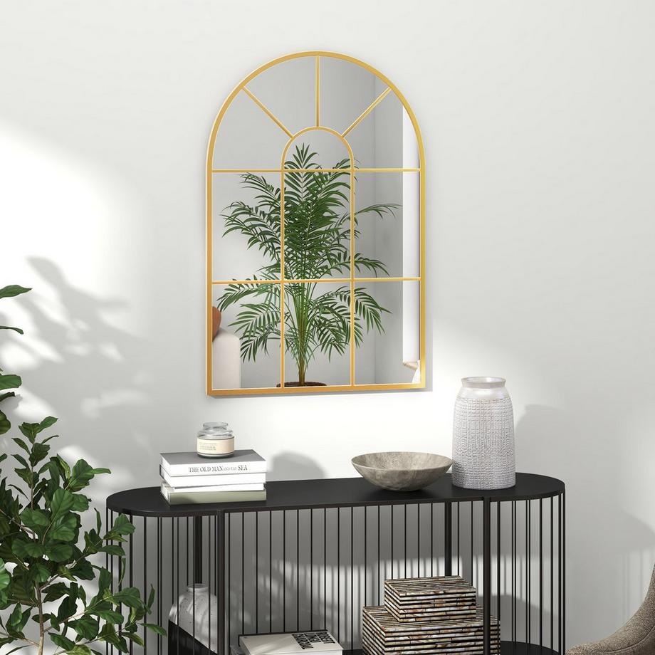 Northio  Miroir mural miroir de fenêtre 91 x 60 cm miroir décoratif avec cadre en métal miroir suspendu pour salon, chambre à coucher, doré 