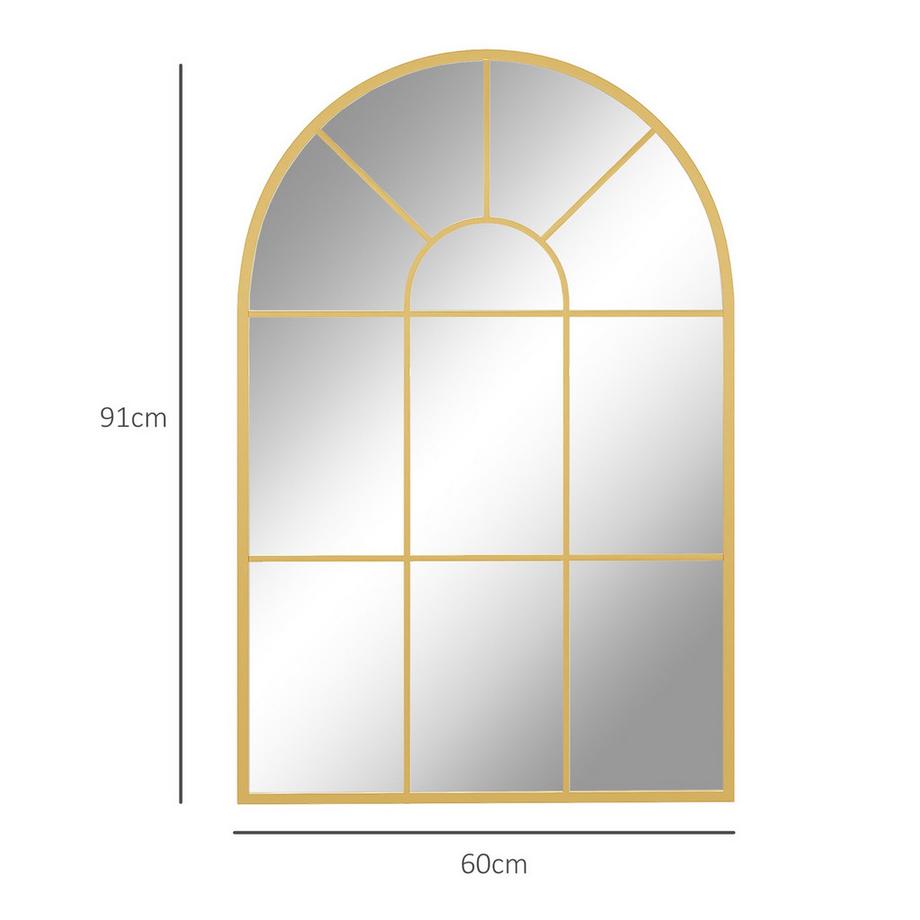 Northio  Miroir mural miroir de fenêtre 91 x 60 cm miroir décoratif avec cadre en métal miroir suspendu pour salon, chambre à coucher, doré 