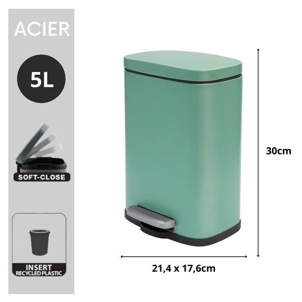 spirella Poubelle à pédale Acier AKIRA 5L Vert Mat  