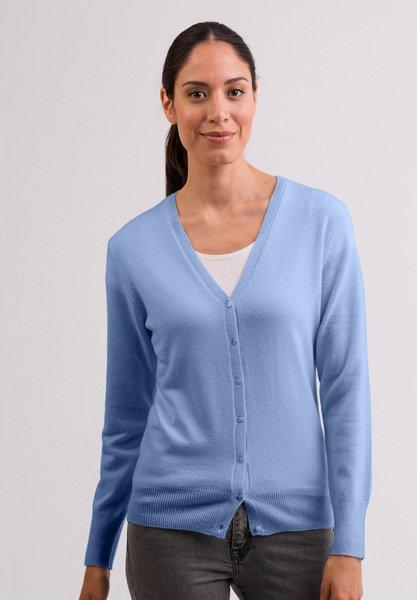 Image of Kaschmir Cardigan V-ausschnitt Damen Hellblau XS