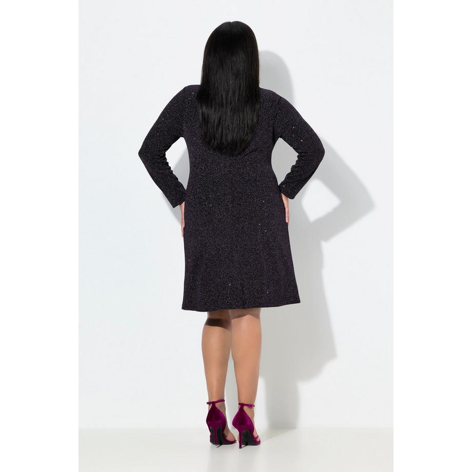 Ulla Popken Robe en jersey Effet pailleté Col à revers Manches longues  