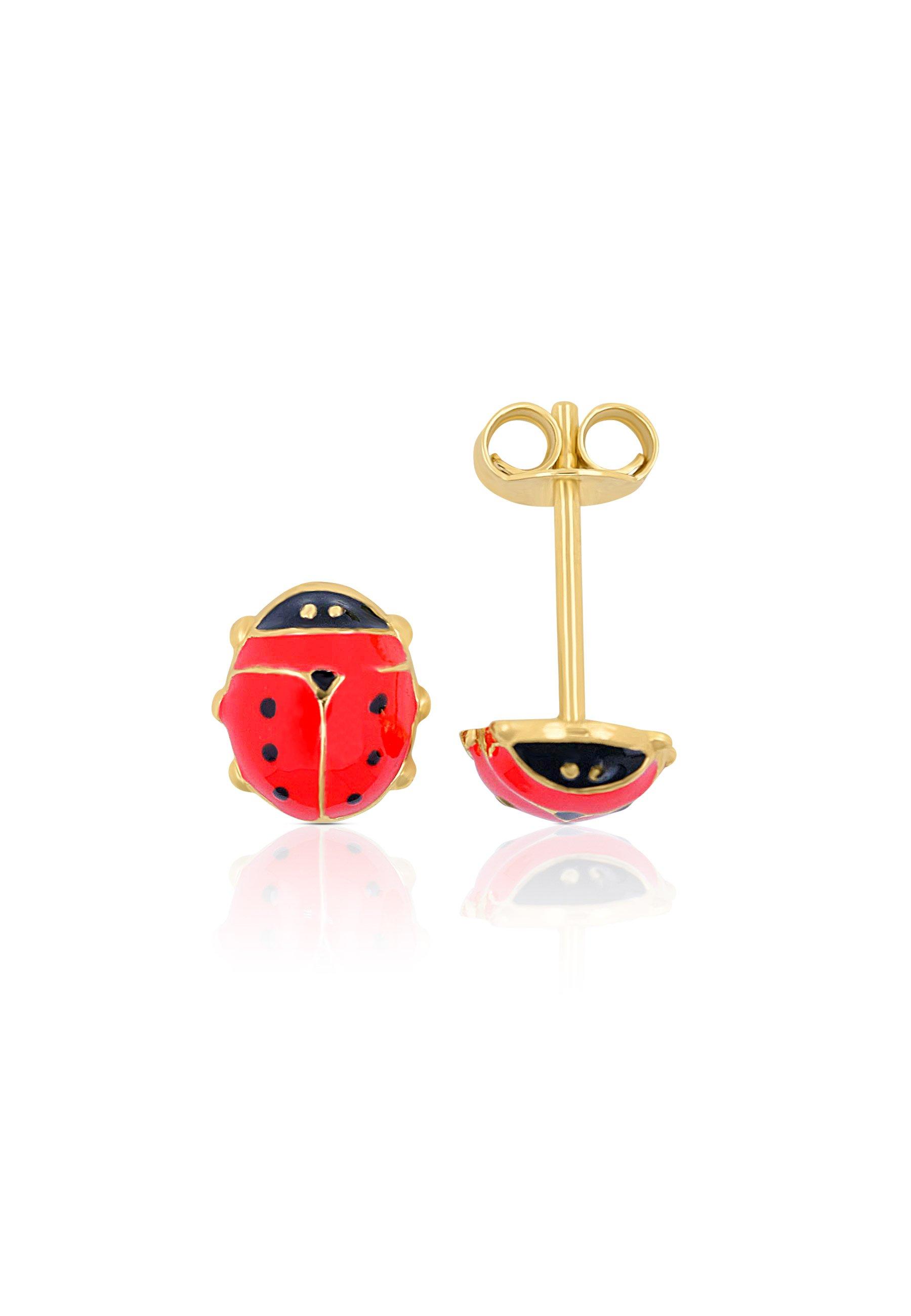 MUAU Schmuck  Clous d'oreilles coccinelle or jaune 750 rouge/noir 8mm 