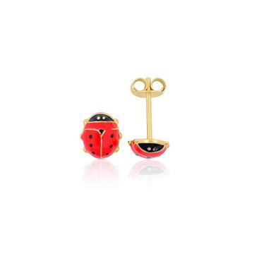 Clous d'oreilles coccinelle or jaune 750 rouge/noir 8mm