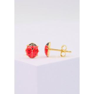 MUAU Schmuck  Clous d'oreilles coccinelle or jaune 750 rouge/noir 8mm 