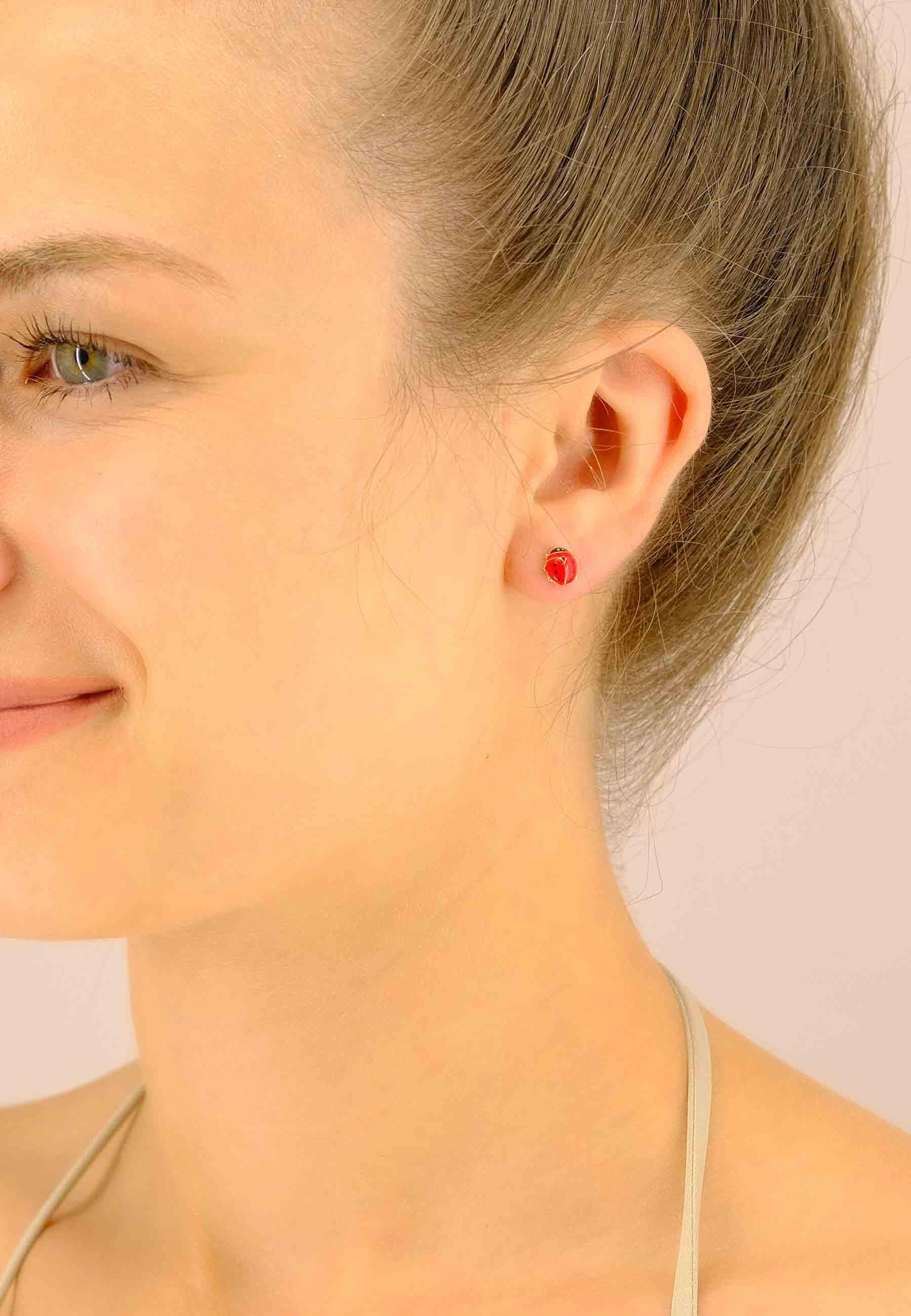 MUAU Schmuck  Ohrstecker Marienkäfer Gelbgold 750/schwarz 8mm 