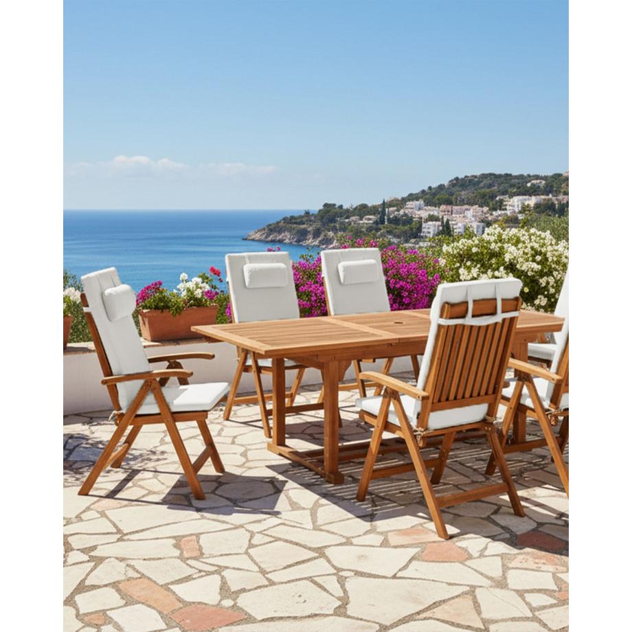 Beliani Lot de 6 chaises de jardin avec coussins en Acacia Méditerranéen JAVA PREMIUM  