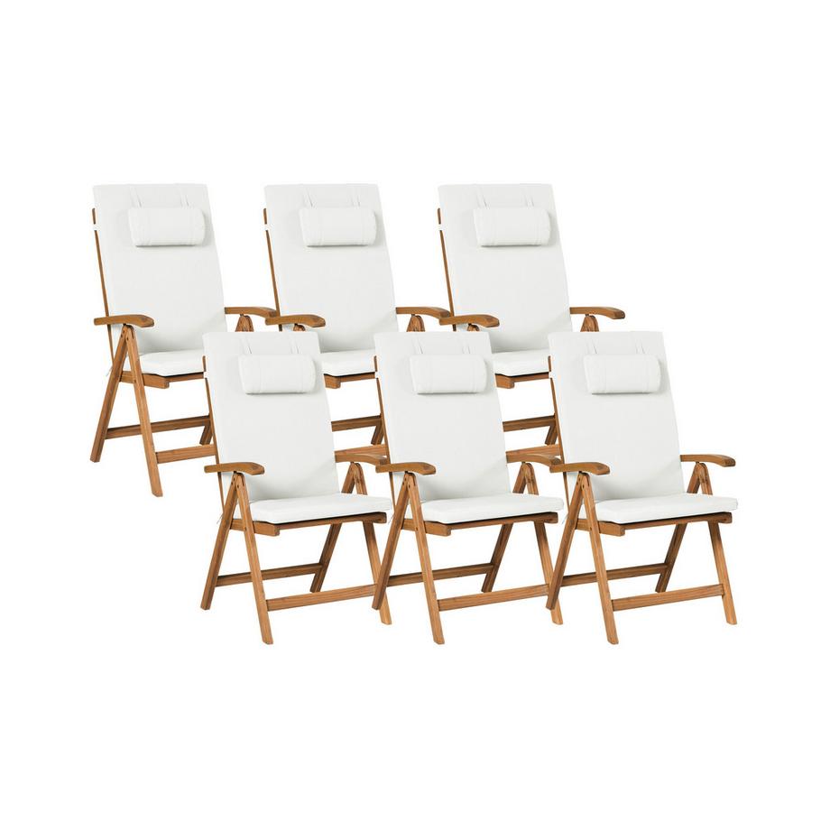 Lot de 6 chaises de jardin avec coussins en Acacia Méditerranéen JAVA PREMIUM
