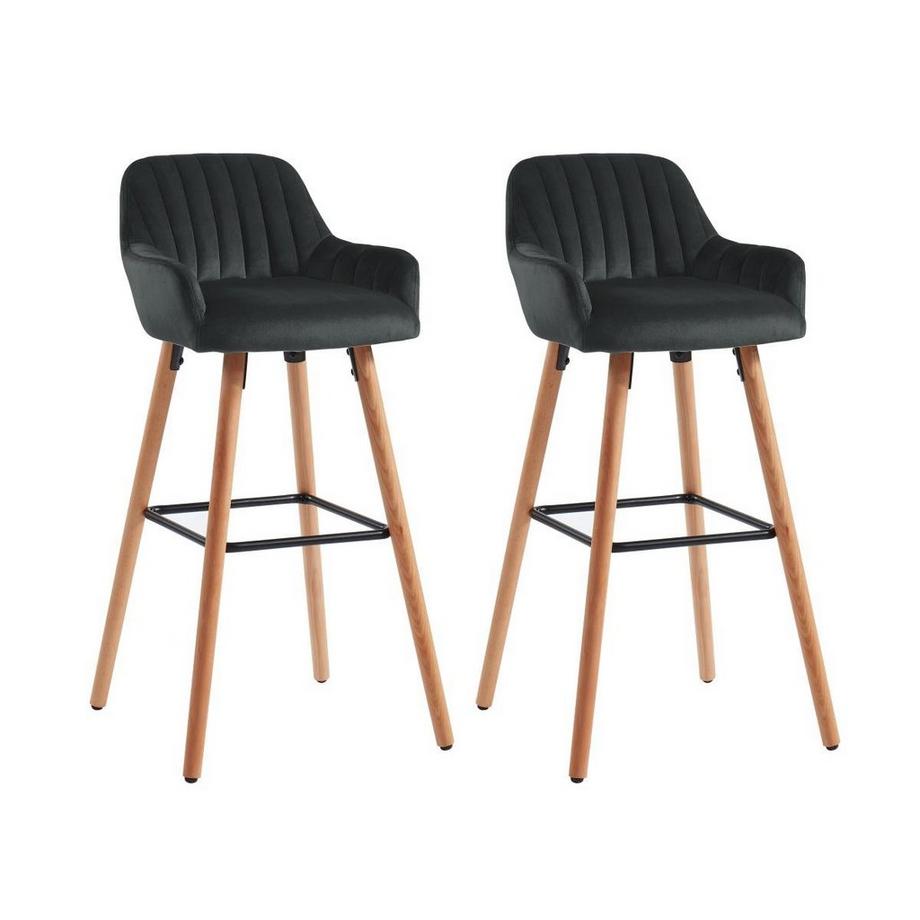 Vente-unique Lot de 2 tabourets de bar ELEANA Velours Métal Effet Bois  