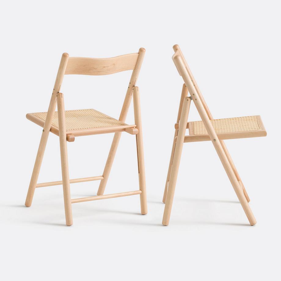 La Redoute Intérieurs Lot de 2 chaises pliantes hêtre et cannage  
