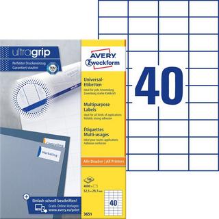 Avery-Zweckform Etichetta universale 52.5 x 29.7 mm Carta Bianco 4000 pz. A tenuta permanente Stampante a getto d'i  