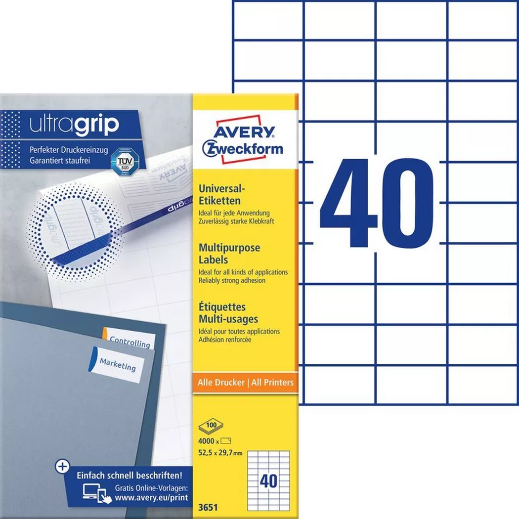 Avery-Zweckform – AVERY ZWECKFORM Universal-Etikett. 52,5×29,7mm, 4000 Stk., One Size, Weiss