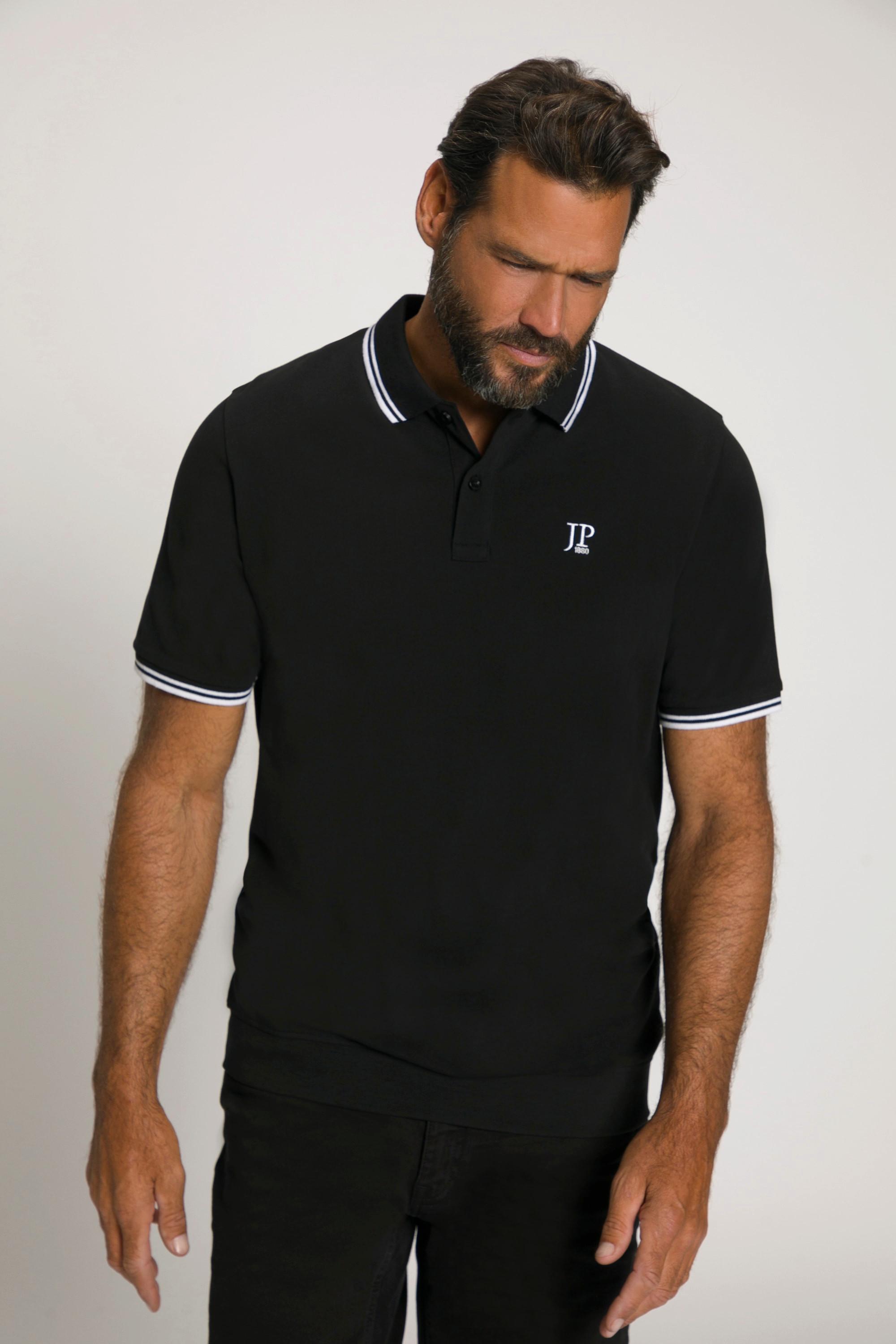 JP1880  Maglia polo in piqué con taglio speciale per l'addome e mezze maniche nero 