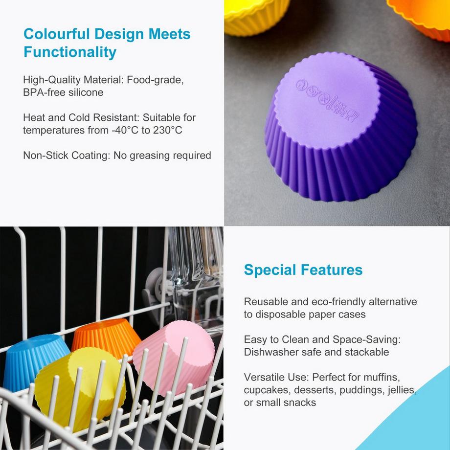 Intirilife  24 Stück Silikon Muffinformen – Wiederverwendbare bunte Cupcakeformen 