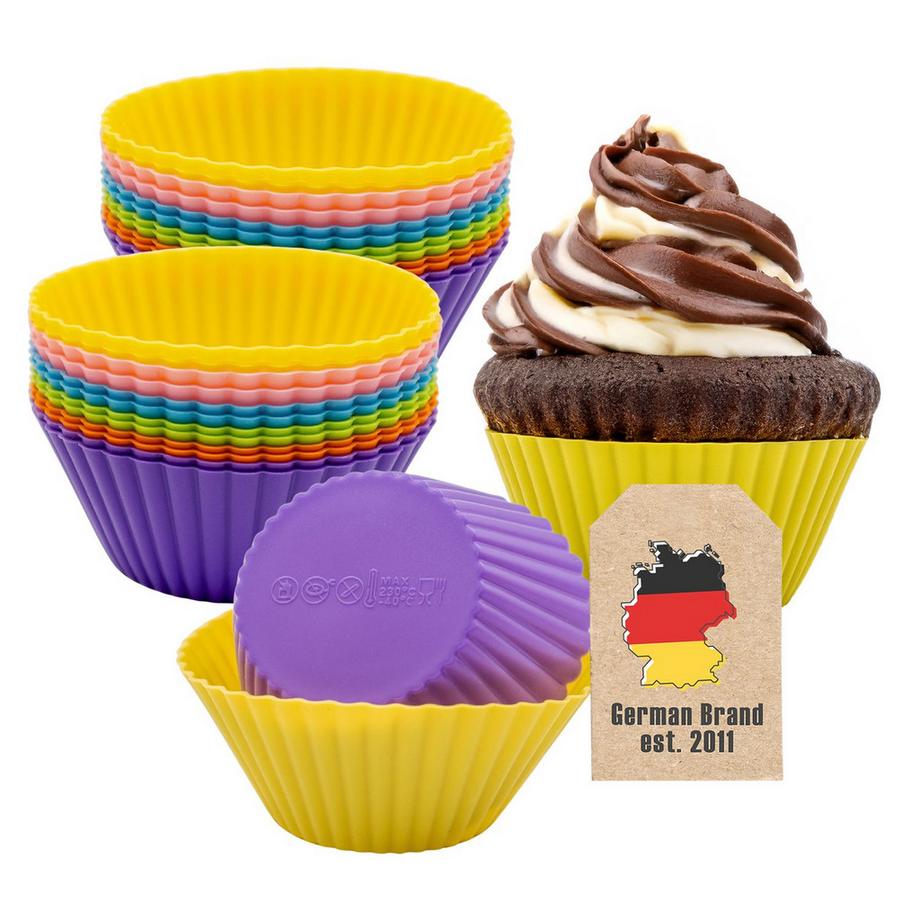 Intirilife  24 Stück Silikon Muffinformen – Wiederverwendbare bunte Cupcakeformen 