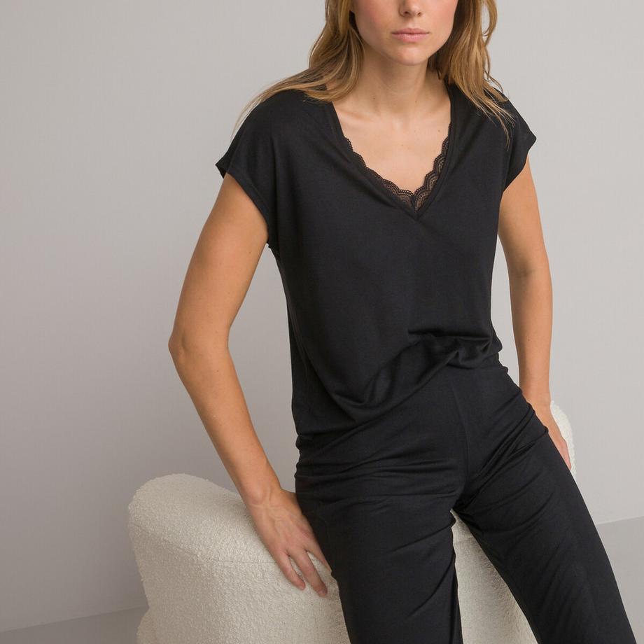 La Redoute Collections Set pigiama con bordo in pizzo  