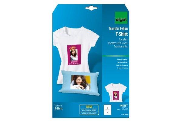 Sigel SIGEL Inkjet-Transfer T-Shirt A4 IP650 helle Textilien 3 Blatt  