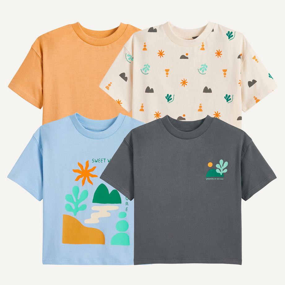 4er-Set T-Shirts mit Rundhalsausschnitt und kurzen Ärmeln