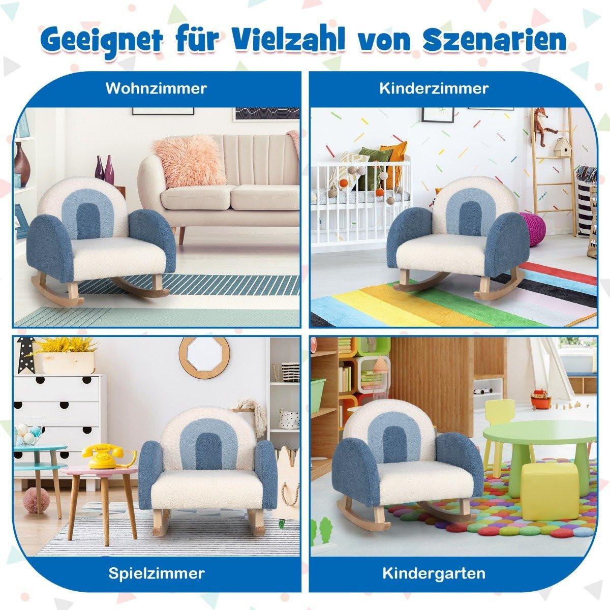 Northix  Sedia a dondolo per bambini in peluche, poltrona con gambe a dondolo in legno di pioppo blu 