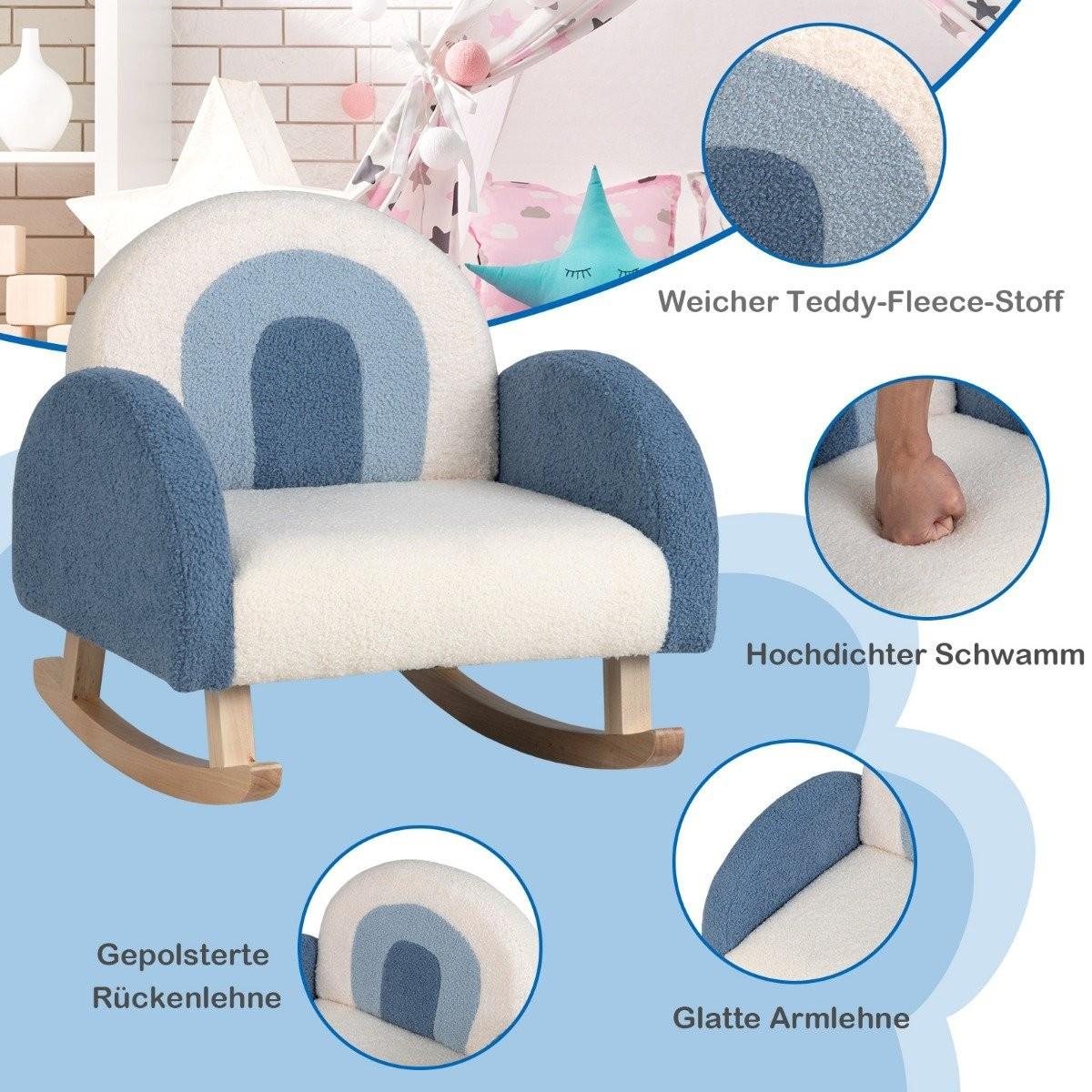 Northix  Sedia a dondolo per bambini in peluche, poltrona con gambe a dondolo in legno di pioppo blu 
