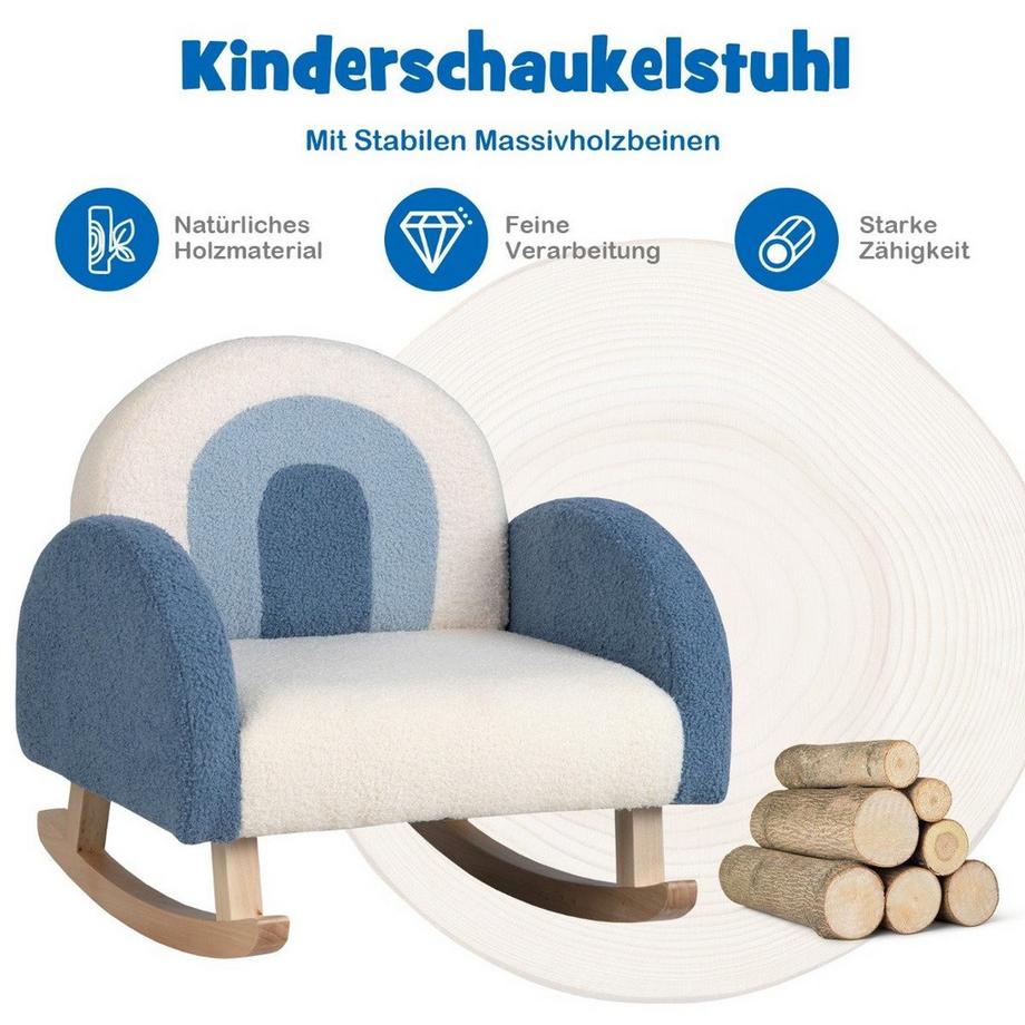 Northix  Fauteuil à bascule pour enfant, fauteuil en peluche Teddy avec pieds à bascule en bois de peuplier bleu 