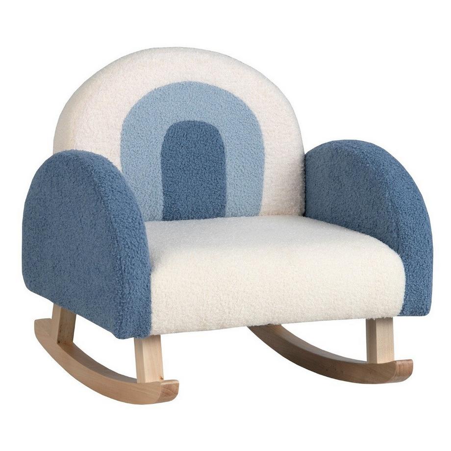 Fauteuil à bascule pour enfant, fauteuil en peluche Teddy avec pieds à bascule en bois de peuplier bleu