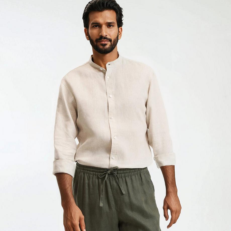 La Redoute Collections Signature Gerades Leinenhemd Stehkragen  