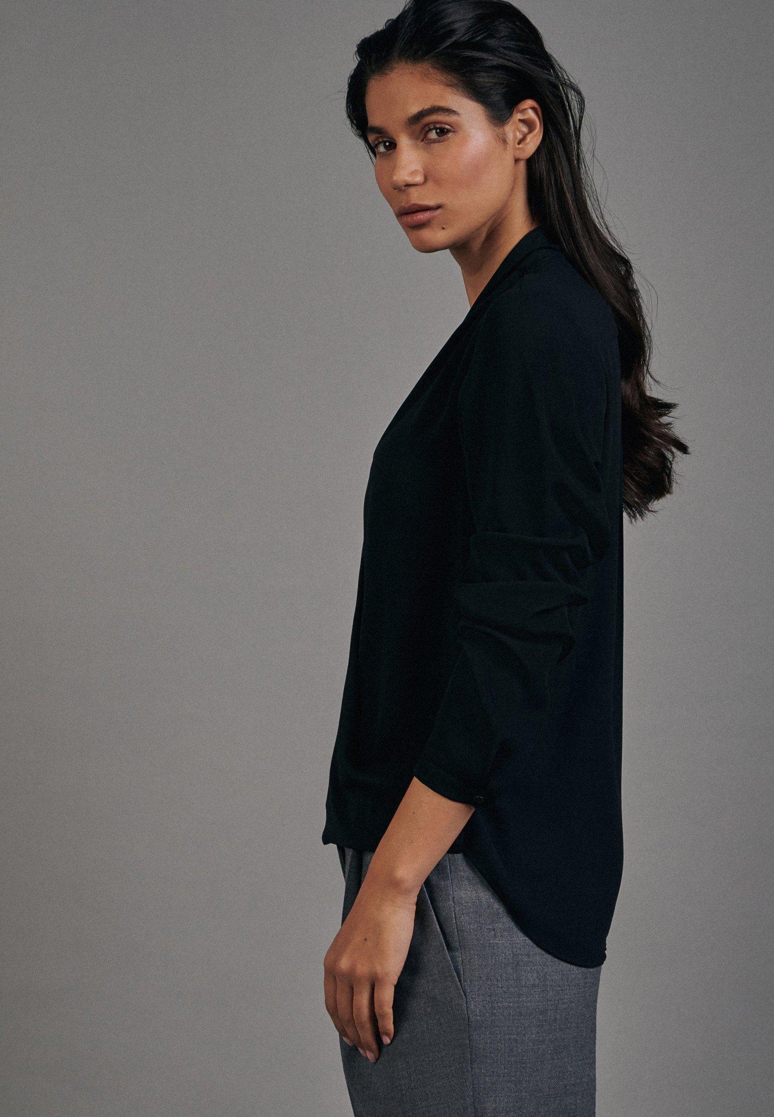 Image of Wickelbluse Uni Langarm V-neck Damen Schwarz 42