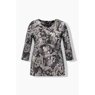 Ulla Popken  Slinky-Shirt, Paisleymuster, V-Ausschnitt, 3/4-Arm 