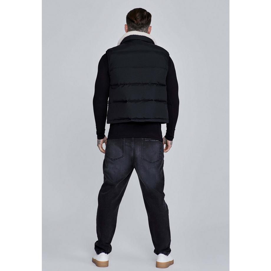 Sik Silk Puffer Weste mit Kunstschurwollkragen  