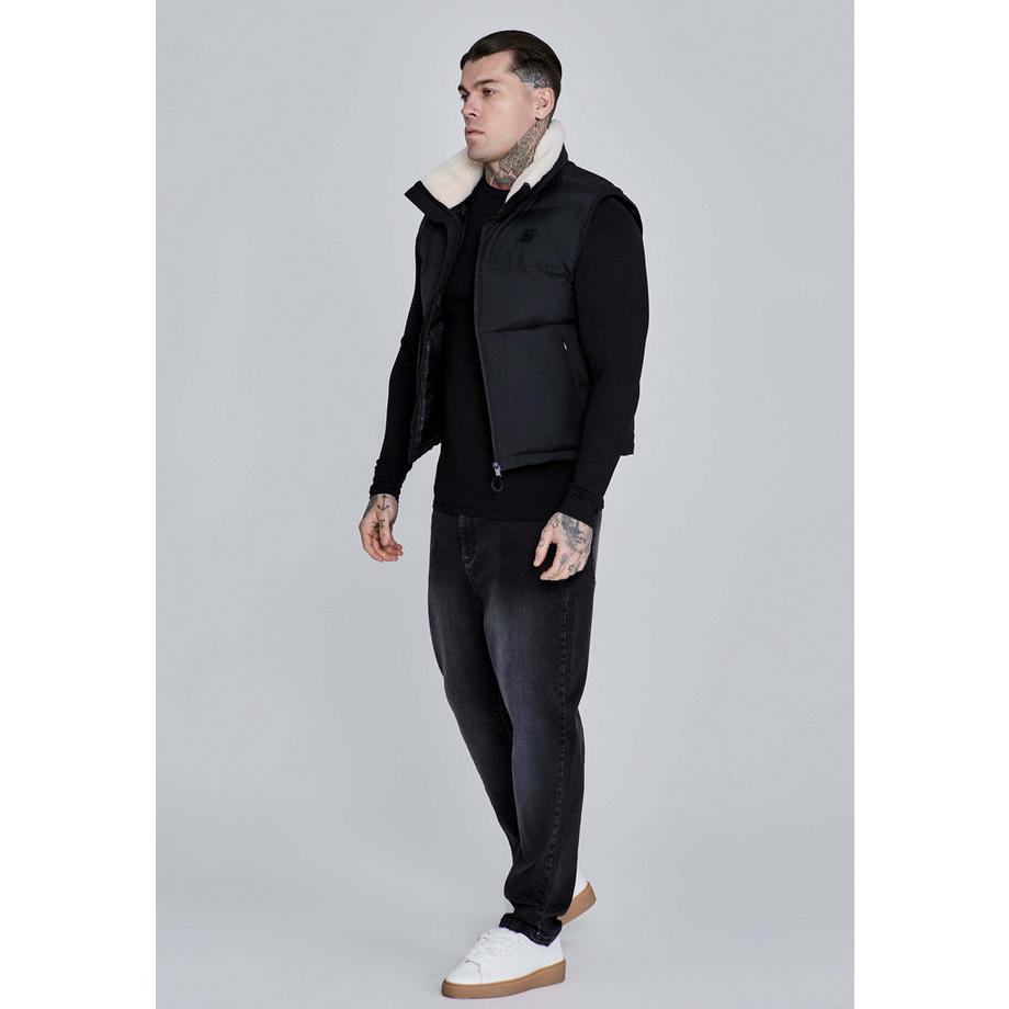 Sik Silk Puffer Weste mit Kunstschurwollkragen  
