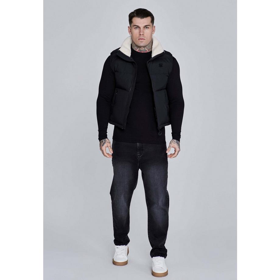 Sik Silk Puffer Weste mit Kunstschurwollkragen  