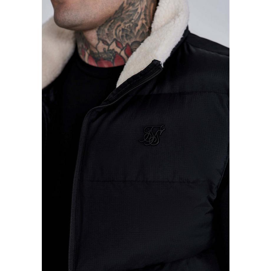 Sik Silk Puffer Weste mit Kunstschurwollkragen  