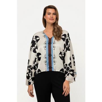 Blouse en satin à col en V et manches 3/4, imprimé graphique